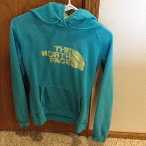 The North Face blue and light green sweatshirt